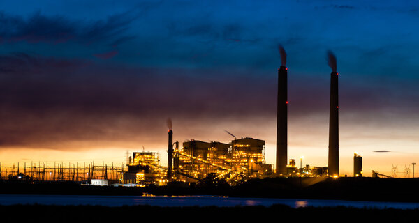 Coal power plant at night