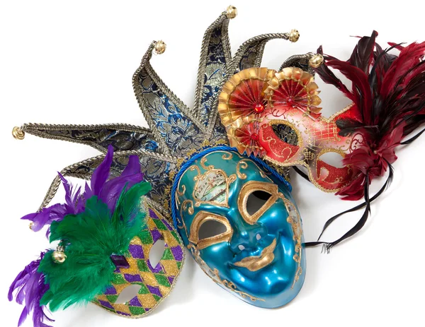 Assorted Mardi gras masks on a white background — Stock Photo, Image