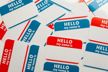 Stack of name tags or badges