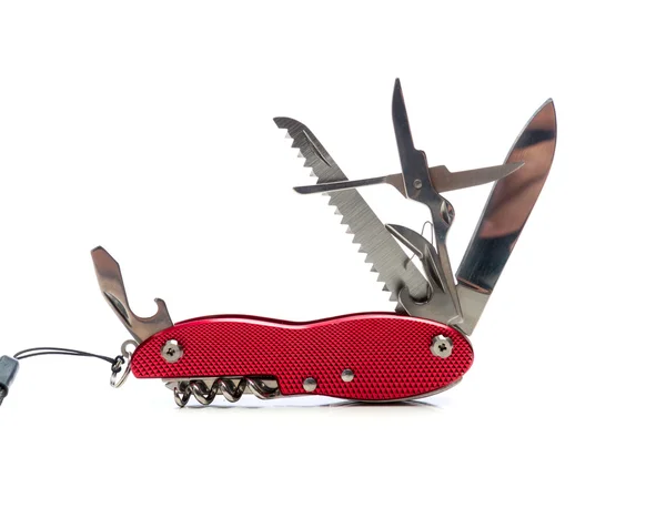 Red Swiss Army knife on white — Stock Photo, Image