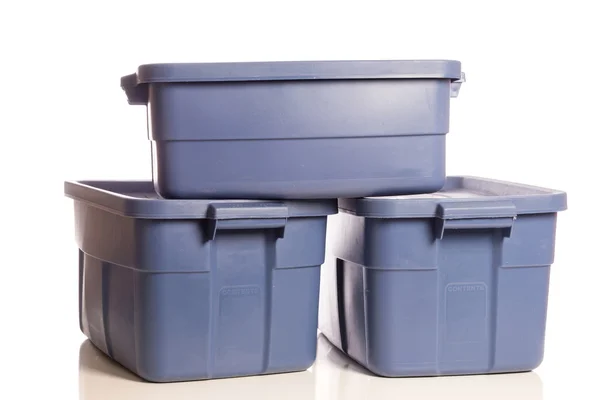 Stack of three blue storage tubs — Zdjęcie stockowe