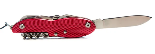 Coltello svizzero rosso su bianco — Foto Stock