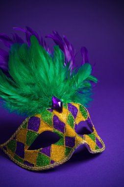 Muhtelif mardi gras veya mor zemin carnivale maskesi