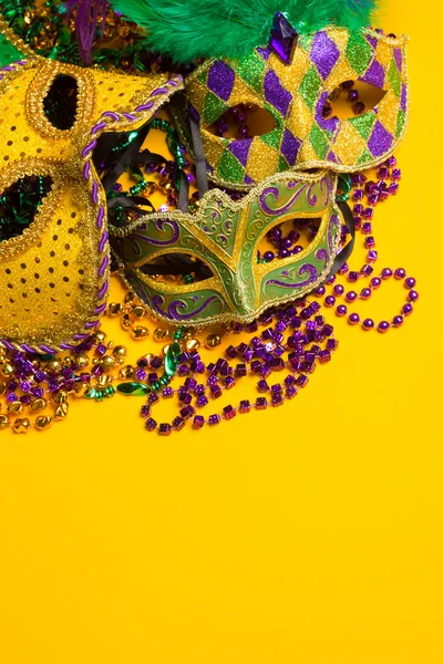 Colorful group of Mardi Gras or venetian mask or costumes on a y — Stock Photo, Image