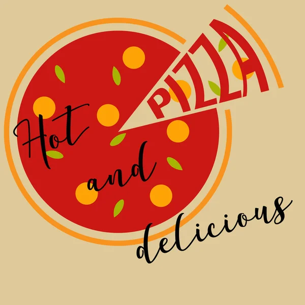 Φωτεινό λογότυπο πίτσα γράμματα με σιλουέτα πίτσα και γράμματα φέτα — Διανυσματικό Αρχείο
