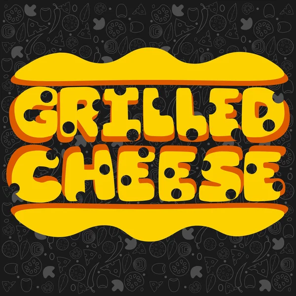 El logotipo de letras del queso para asar a la parrilla sobre el fondo del patrón hortalizas — Vector de stock