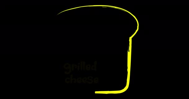 Minimal Huruf Animasi Grill Keju Logo Dengan Irisan Roti Siluet — Stok Video