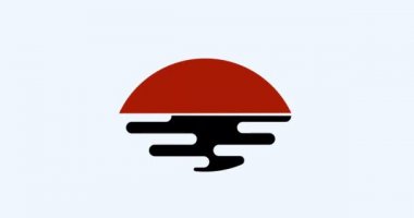 Soyut güneş ve yansıma içeren minimum animasyon Asyalı gıda suşi logosu