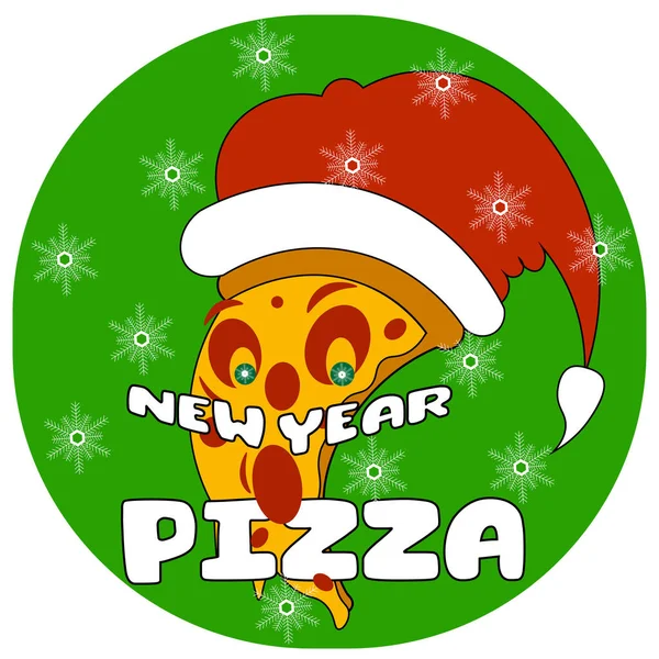 Colored logo of New Years pizza a slice of pizza in the form of santa claus — Stock Vector