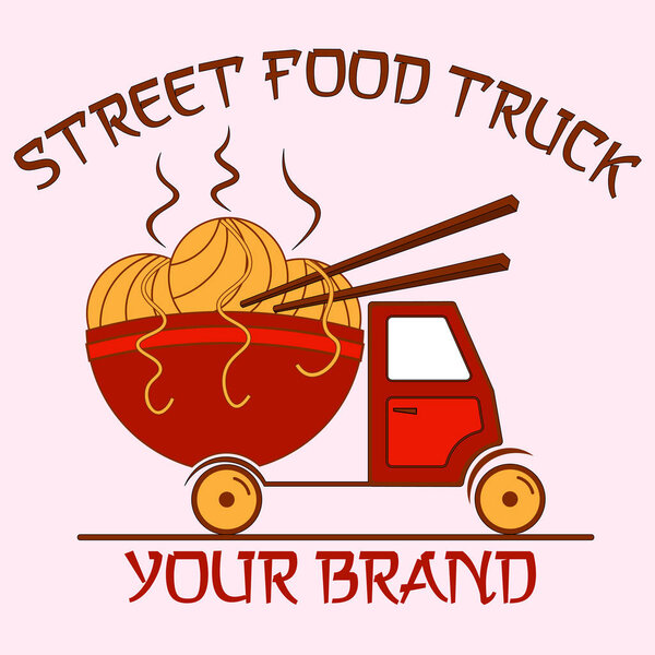 Abstract minimal street food truck logo with noodles and chopsticks — Stock Illustration Abstract minimal street food truck logo with noodles and chopsticks — Stock Vector