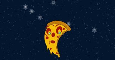 Yeni yıl pizzasının yeni yıl logosu Noel Baba şeklinde şapkalı.