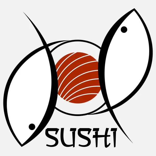 Abstract minimal sushi logo made of sushi fish silhouettes and inscription — Stock Vector