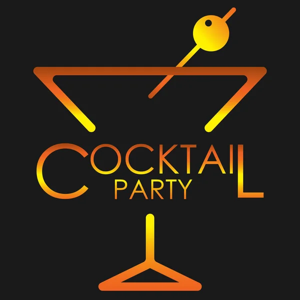 Logotipo abstracto de la fiesta de cóctel con cristal de martini sobre fondo oscuro — Vector de stock
