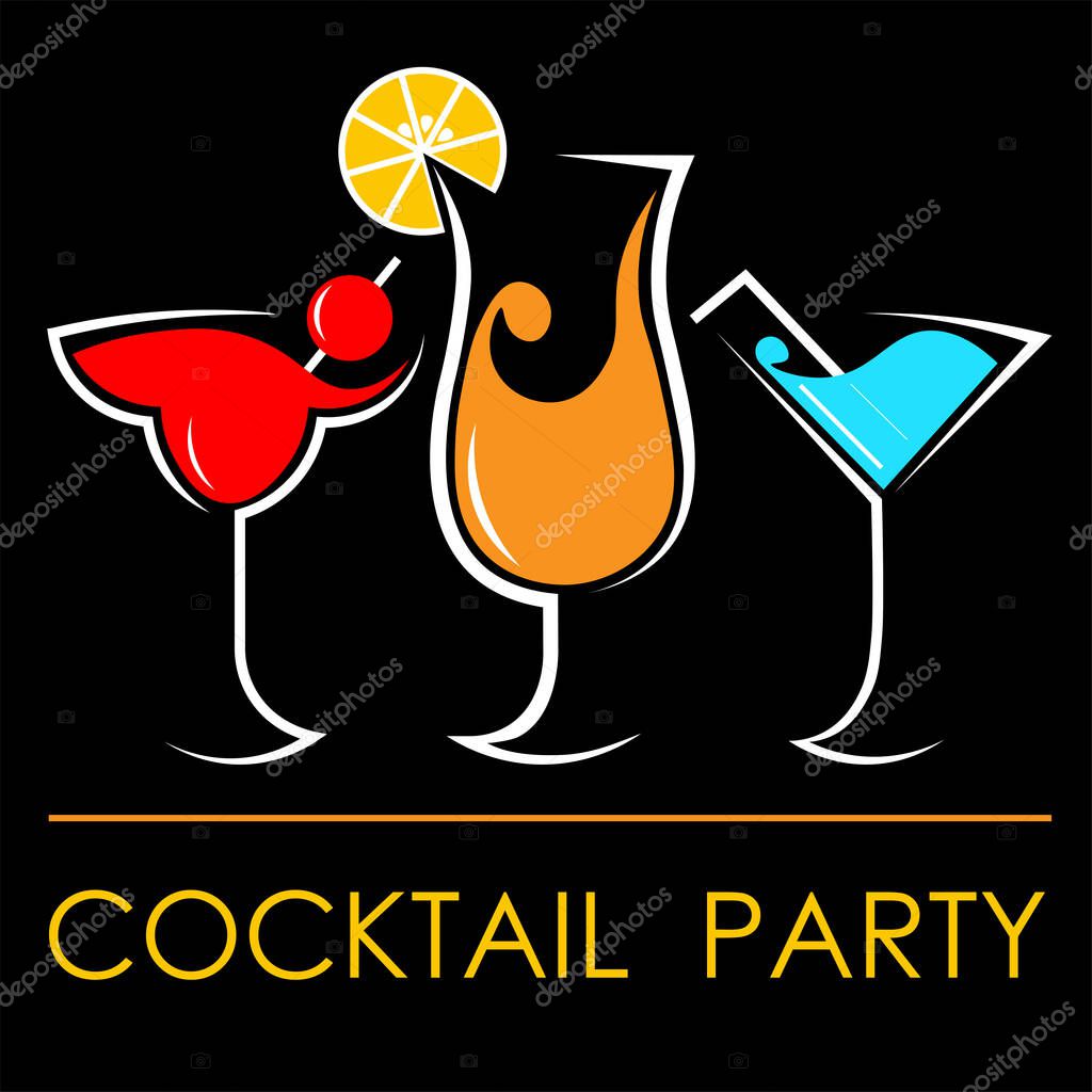 Abstract cocktail logo with three different glasses on a dark background 1