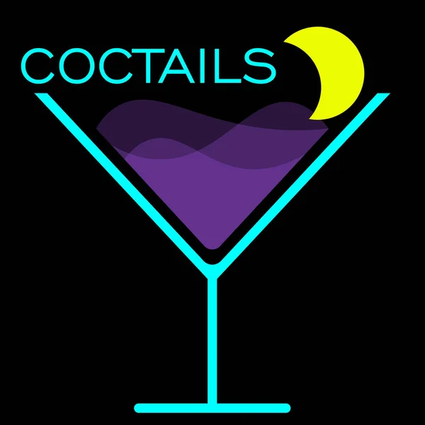 Logo abstrait d'un cocktail avec une tranche de citron en forme de lune sur un fond sombre — Image vectorielle