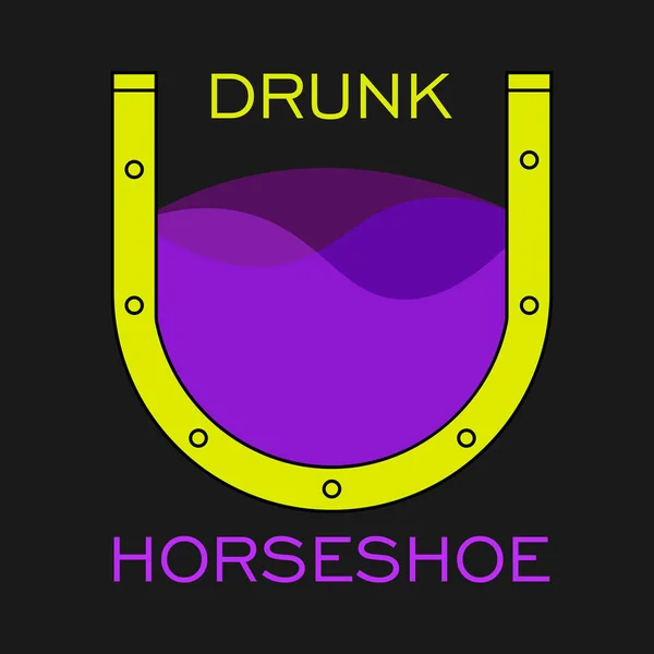 Logotipo abstracto de un cóctel en forma de herradura con una bebida sobre un fondo oscuro — Vector de stock