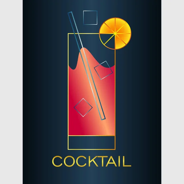 Logo minimal abstrait d'un cocktail avec citron et glace sur un fond sombre — Image vectorielle