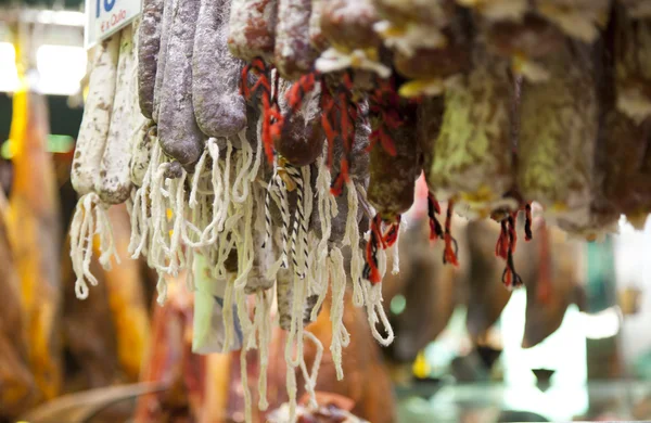 Sausages hanging — Stock Photo, Image