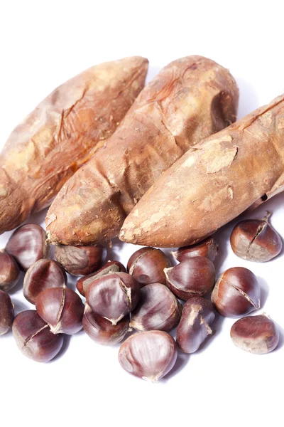 Castañas asadas y batatas — Foto de Stock