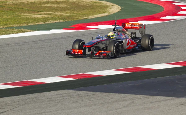 Días de prueba de equipos de Fórmula 1 en el circuito de Catalunya — Foto de Stock