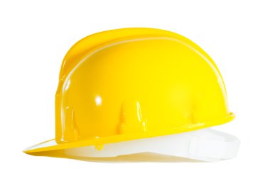 Sarı kask üzerinde beyaz izole