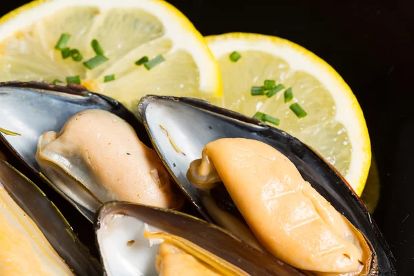 Mussels with lemon — Stock Photo, Image