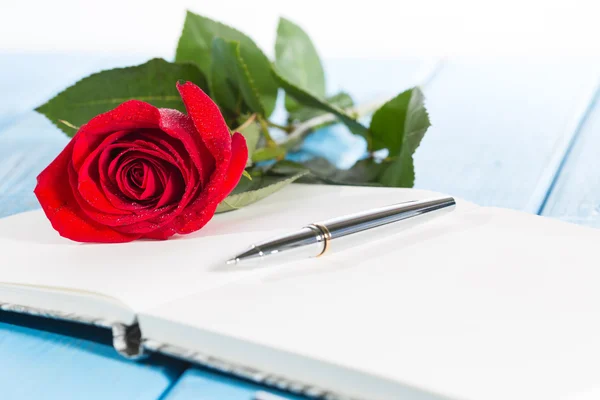Livro com uma rosa — Fotografia de Stock
