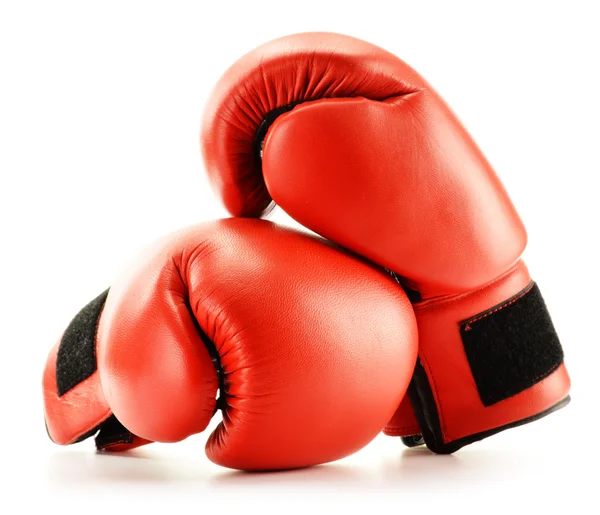 Pair of red leather boxing gloves isolated on white — Stock Photo, Image