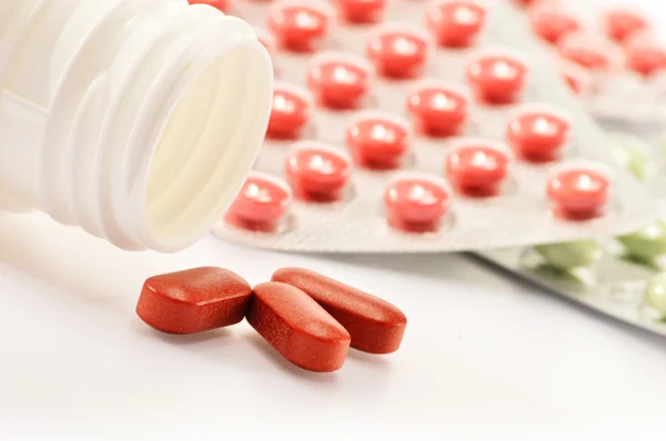 Composition with dietary supplement capsules and drug pills — Stock Photo, Image