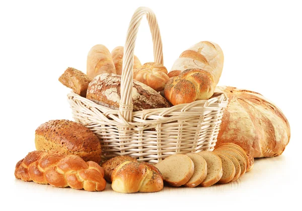 Composition with bread and rolls isolated on white — Stock Photo, Image