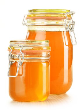 kavanoz bal üzerine beyaz izole ile kompozisyon