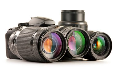 photo zoom lensler üzerinde beyaz izole ile kompozisyon