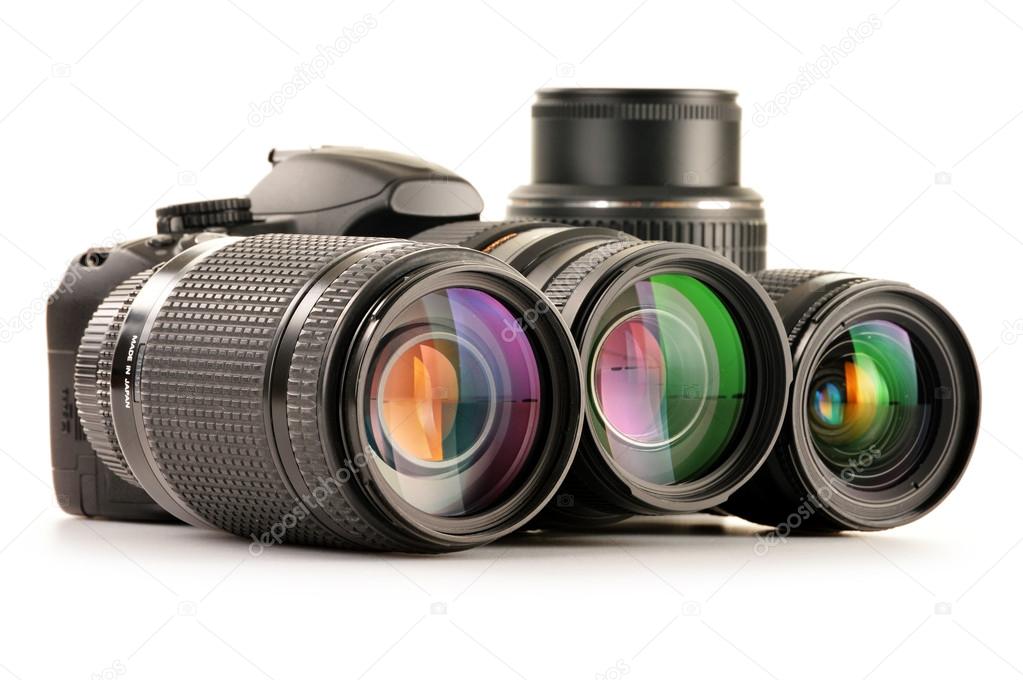 Composition with photo zoom lenses isolated on white