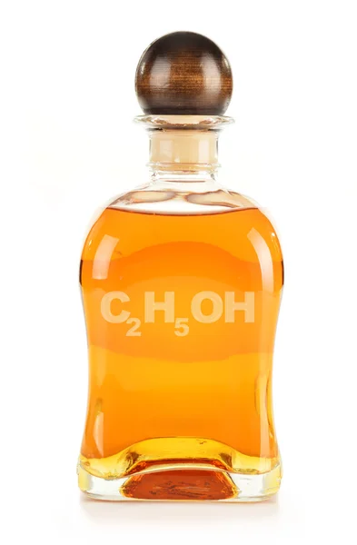 Flaska alkoholhaltig produkt isolerad på vit — Stockfoto