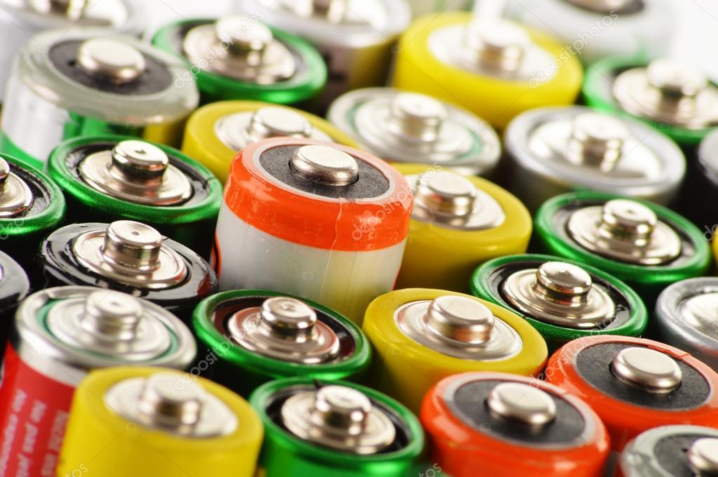 Composition with alkaline batteries. Chemical waste — Stock Photo