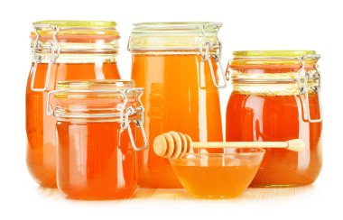 kavanoz bal üzerine beyaz izole ile kompozisyon