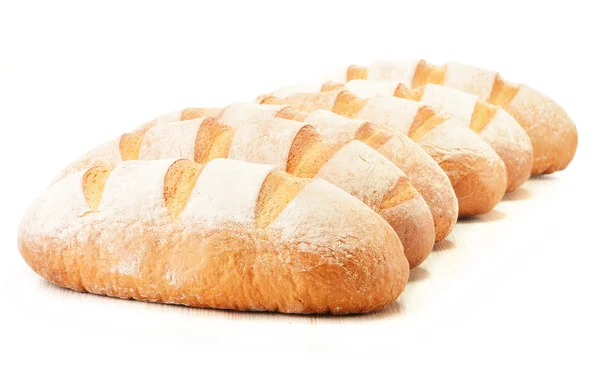 Composição com loafs de pão isolado sobre fundo branco — Fotografia de Stock