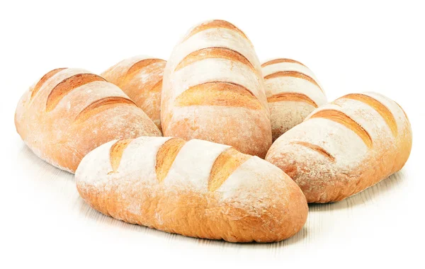 Composição com loafs de pão isolado sobre fundo branco — Fotografia de Stock