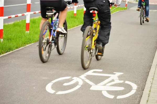 Ποδήλατο δρόμου σημάδι και ποδήλατο αναβάτη — Φωτογραφία Αρχείου