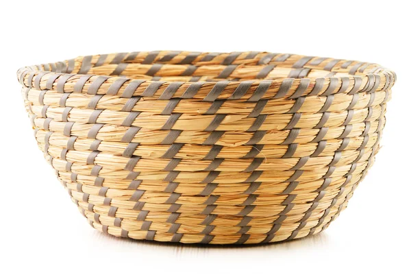 Empty wicker kitchen bowl isolated on white — Stock Photo, Image