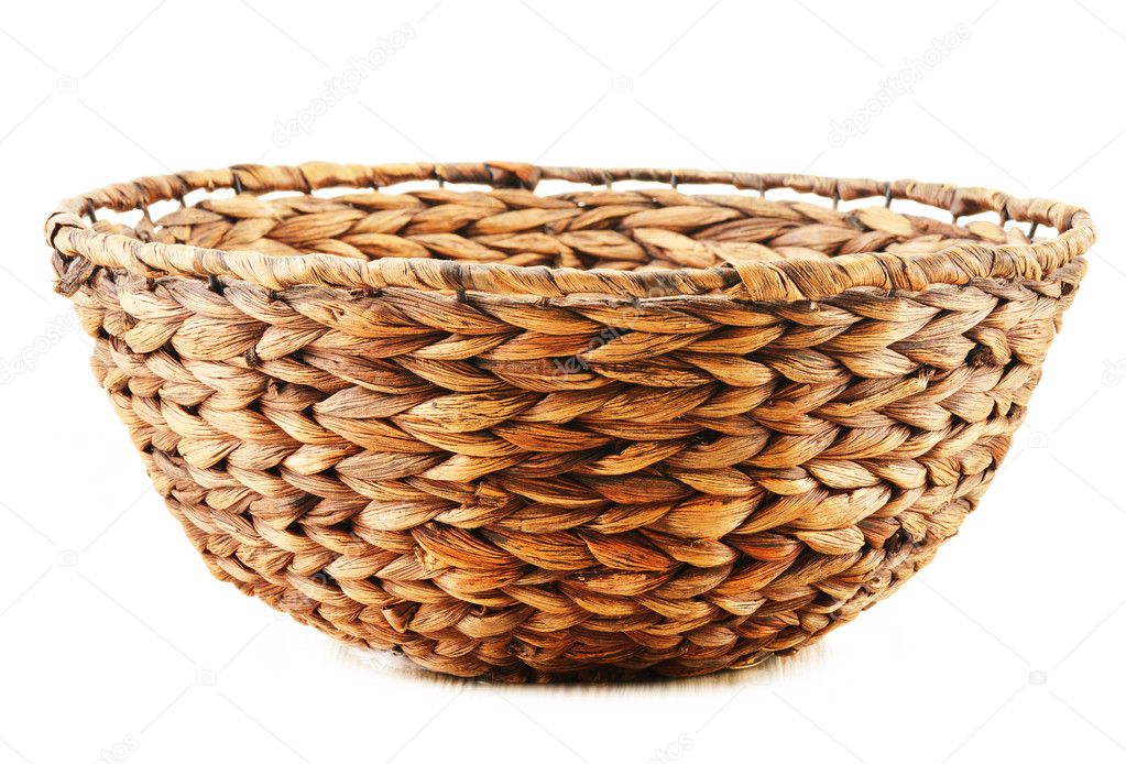 Empty wicker kitchen bowl isolated on white