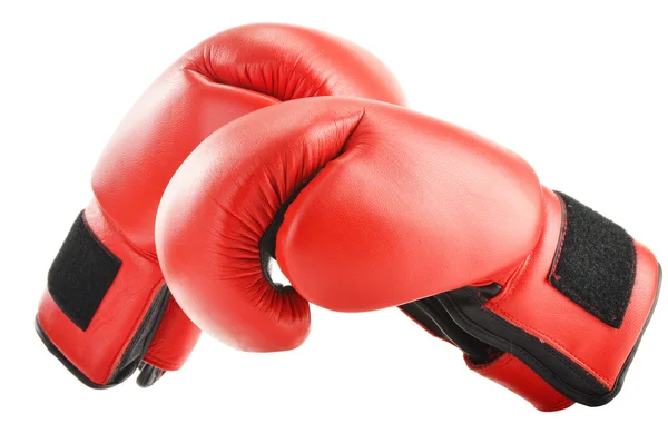 Pair of red leather boxing gloves isolated on white — Stock Photo, Image