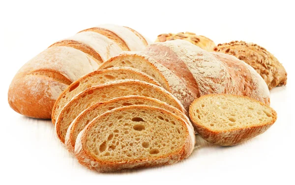 Samenstelling met loafs geïsoleerd op wit brood — Stockfoto