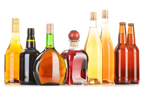 Assorted alcoholic beverages isolated on white — Stock Photo, Image