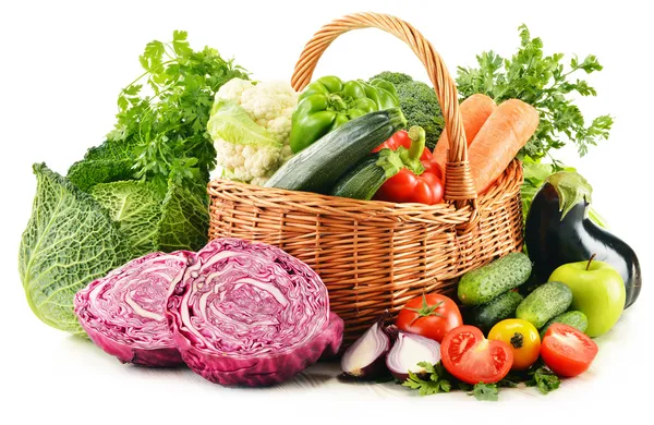 Variety of fresh organic vegetables isolated on white — Stock Photo, Image