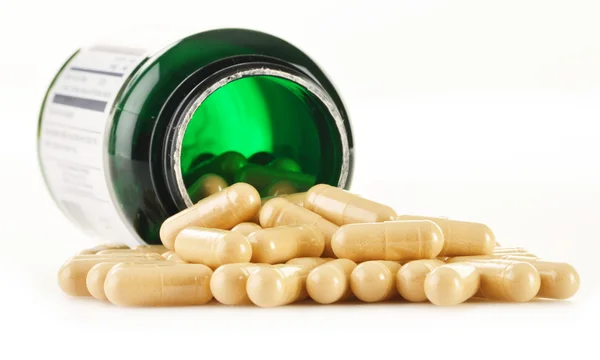 Composition with dietary supplement capsules. Drug pills — Stock Photo, Image