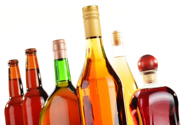 Assorted alcoholic beverages isolated on white — Stock Photo, Image
