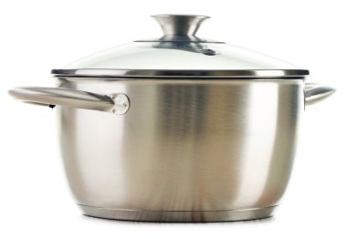 Paslanmaz pan üzerine beyaz izole