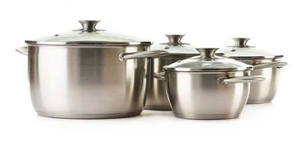 Stainless pots isolated on a white — Stock Photo, Image
