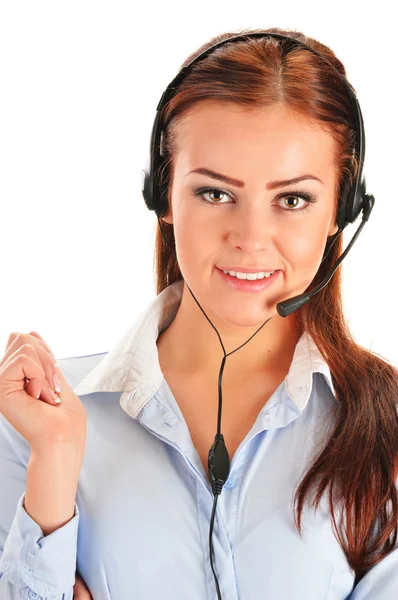Operatore di call center isolato su bianco. Assistenza clienti — Foto Stock